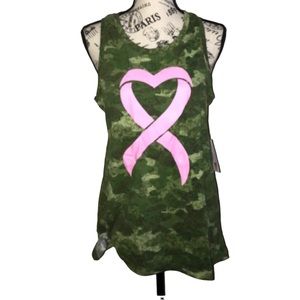 BREAST CANCER AWARENESS BREATHABLE CAMO TANK WITH PINK RIBBON GRAPHIC ON FRONT
